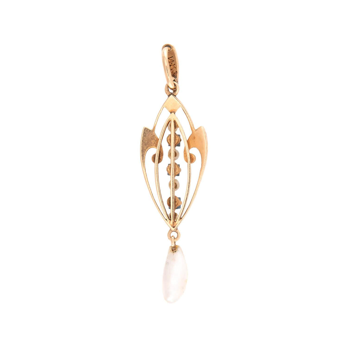 KREMENTZ & CO. Art Nouveau 14k Pearl & Sapphire Lavalier Pendant/Charm
