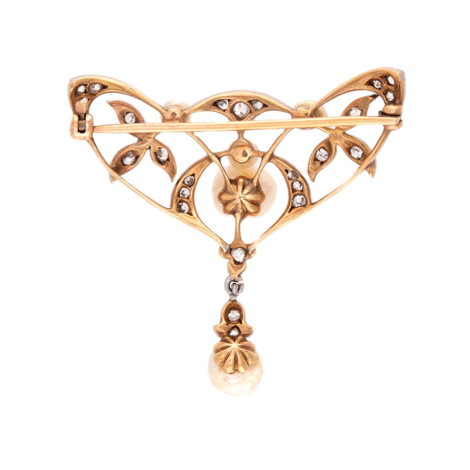 Edwardian 14k/Platinum Diamond & Pearl Lavalier Pin