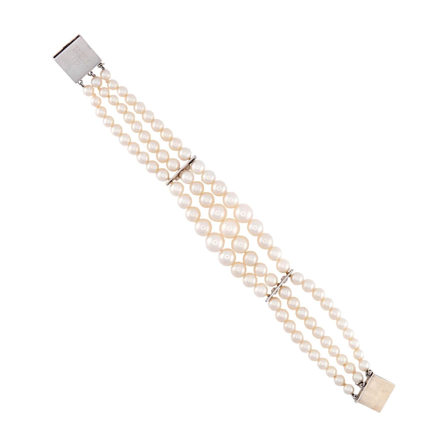 Retro 18k Pearl and Diamond Multi-Strand Bracelet