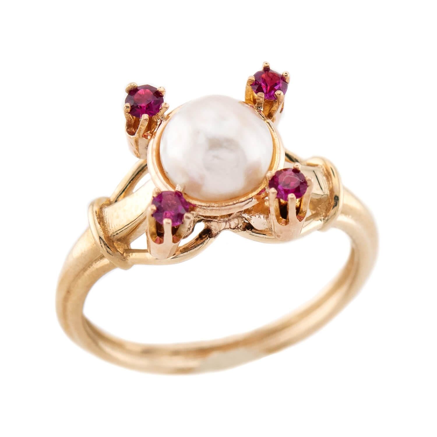 Victorian 14k Pearl and Ruby Ring
