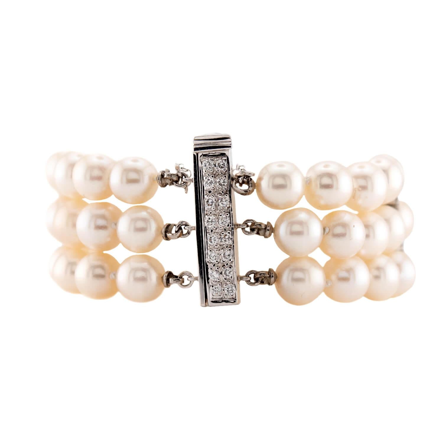 Vintage 18k Diamond & Pearl Bracelet