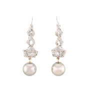 Art Deco Platinum/18k Diamond and Pearl Drop Earrings