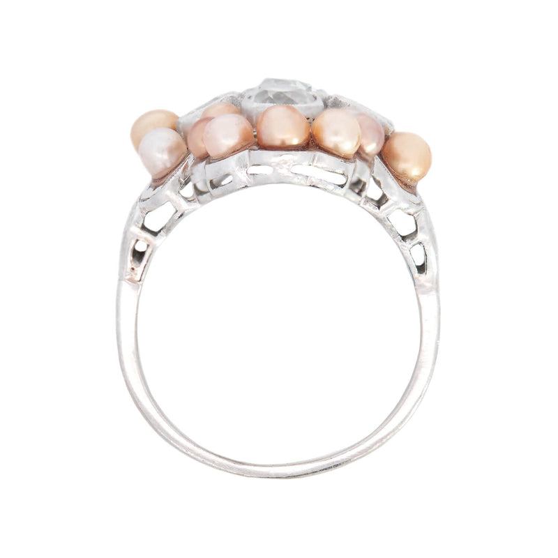 Victorian Platinum Natural Pearl & Diamond Ring 1.50ctw