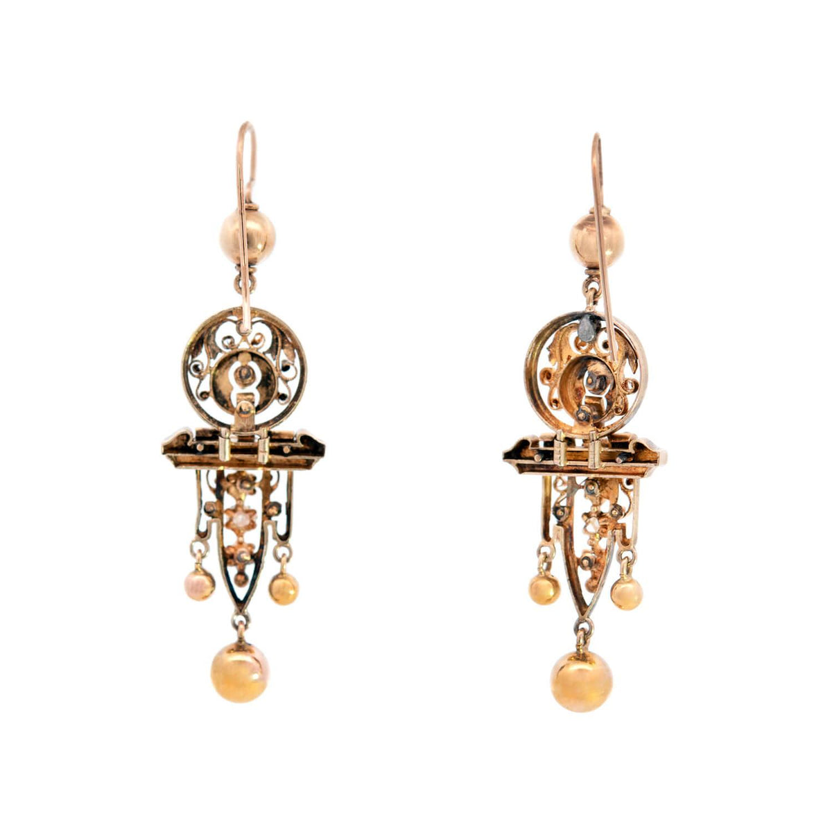Victorian 15k Turquoise and Seed Pearl Dangle Earrings