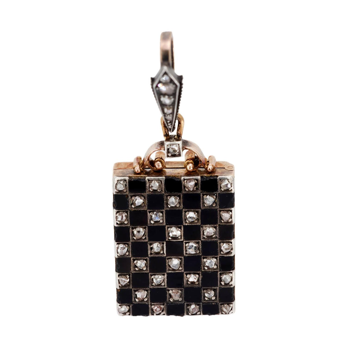 Edwardian 18kt Platinum Onyx & Diamond Checkerboard Locket