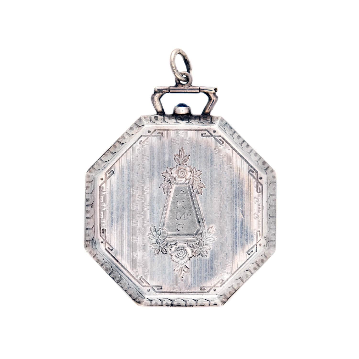 Victorian Sterling Silver Octagonal "Sapphire" Locket Pendant