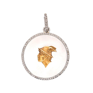 Edwardian 18k/Platinum Diamond Hermes-Motif Disc Pendant