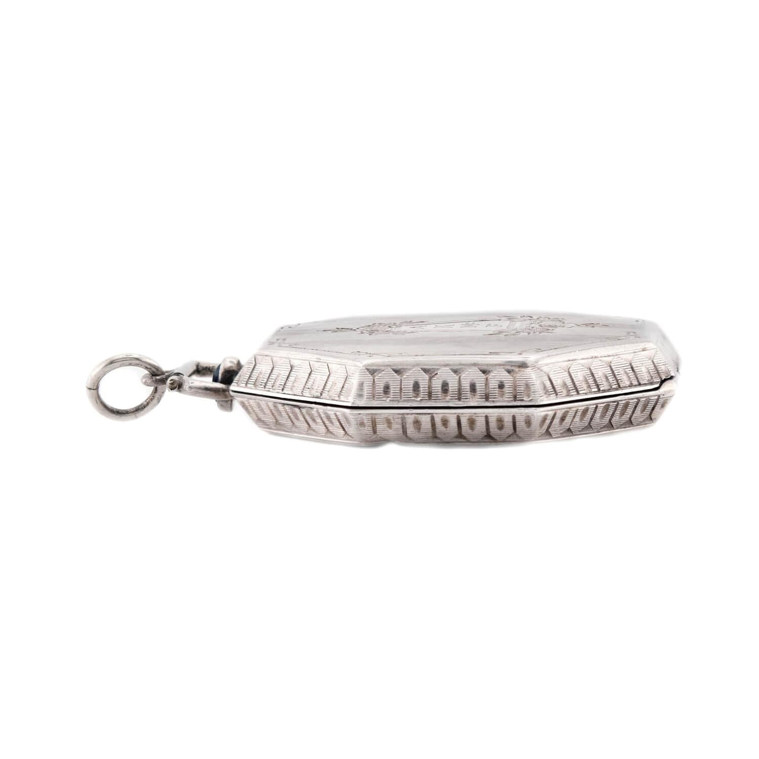 Victorian Sterling Silver Octagonal "Sapphire" Locket Pendant