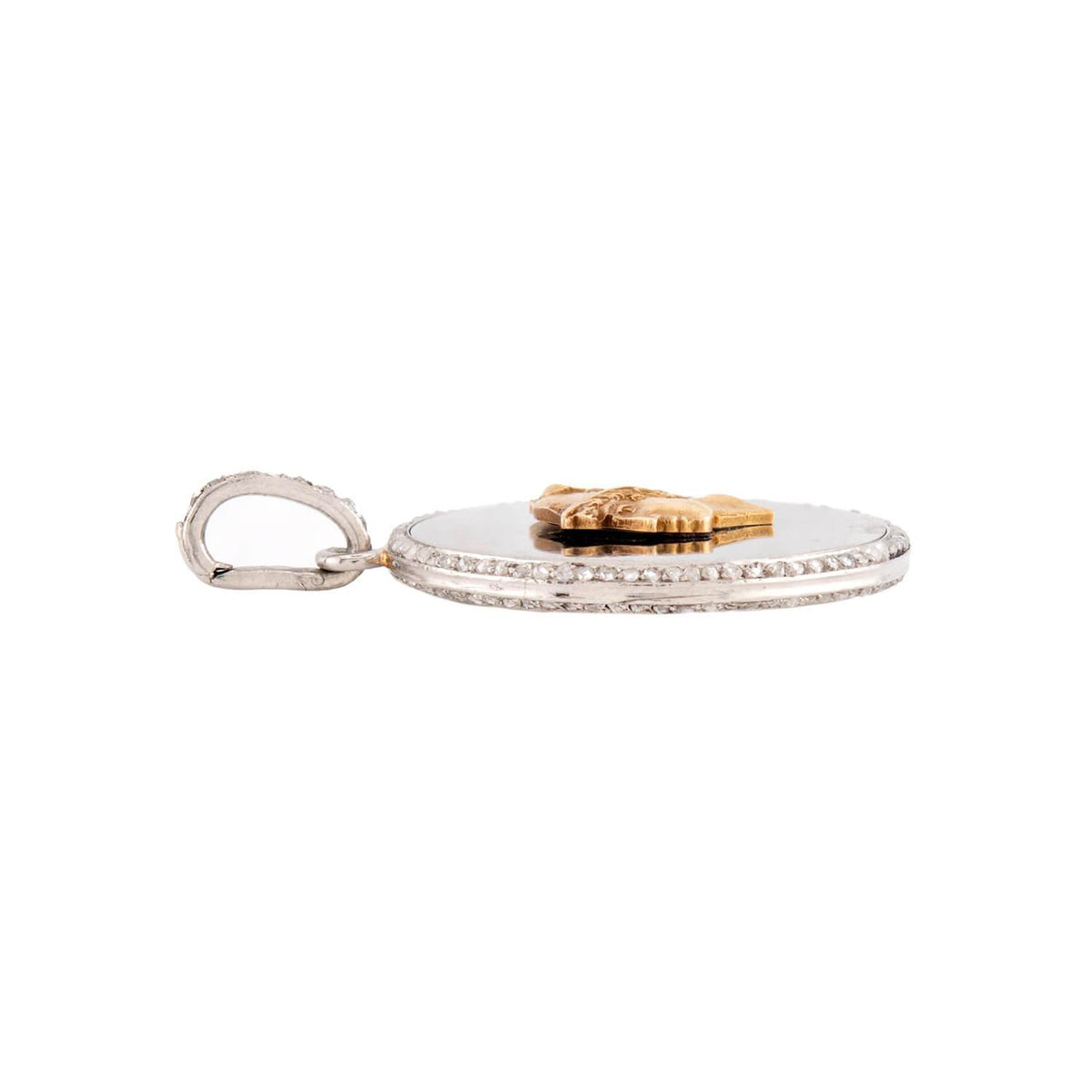 Edwardian 18k/Platinum Diamond Hermes-Motif Disc Pendant