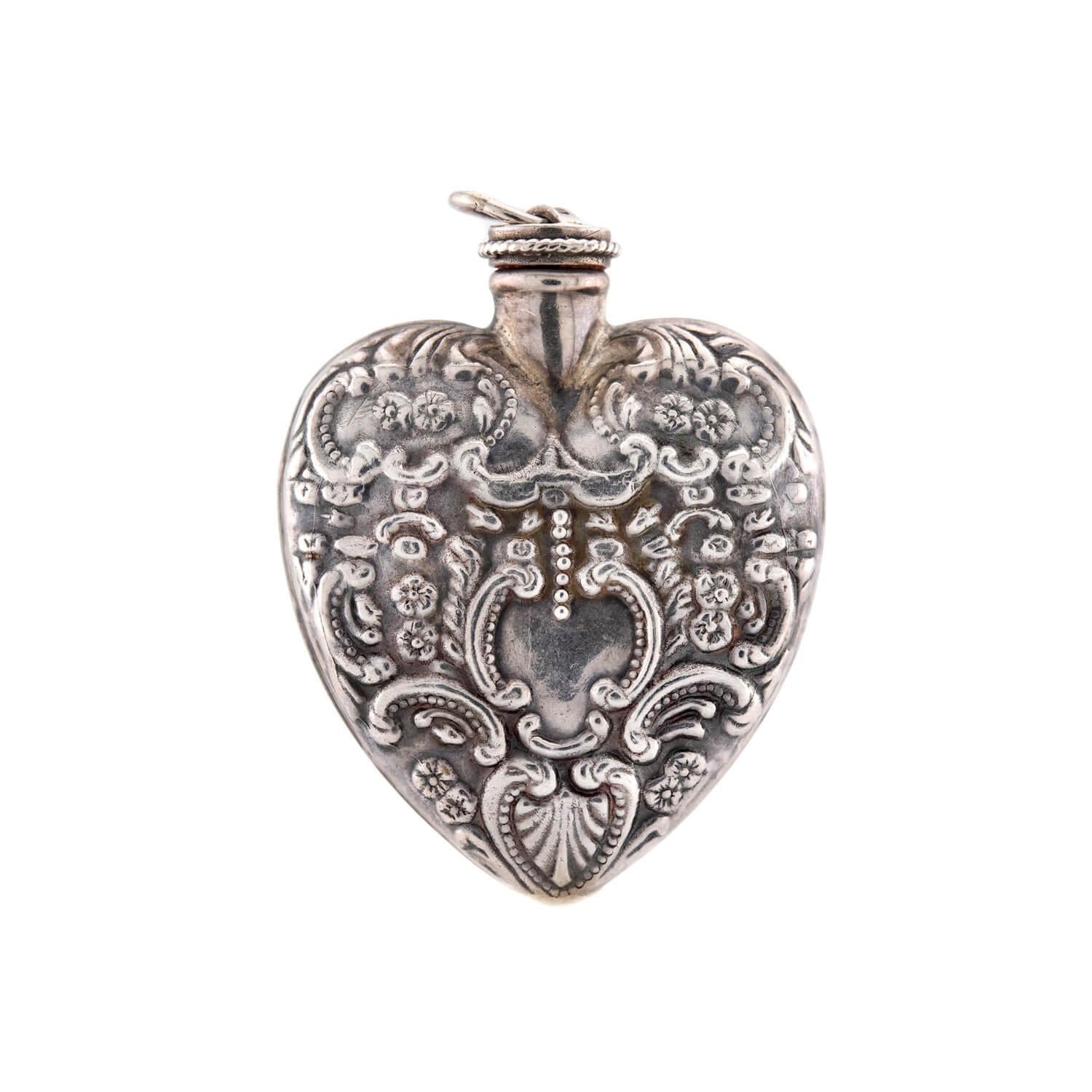 Victorian Sterling Silver Repoussé Perfume Bottle Pendant