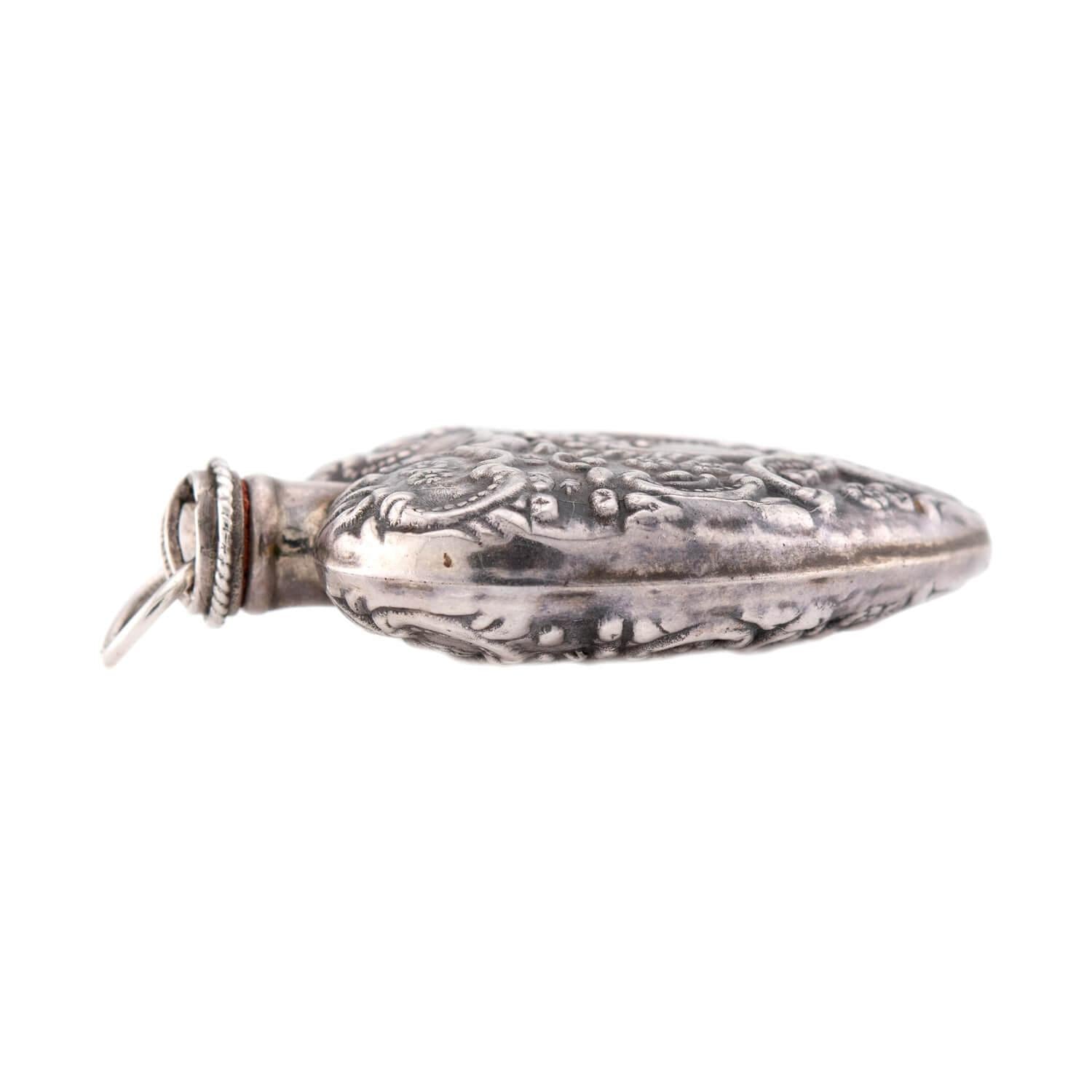 Victorian Sterling Silver Repoussé Perfume Bottle Pendant