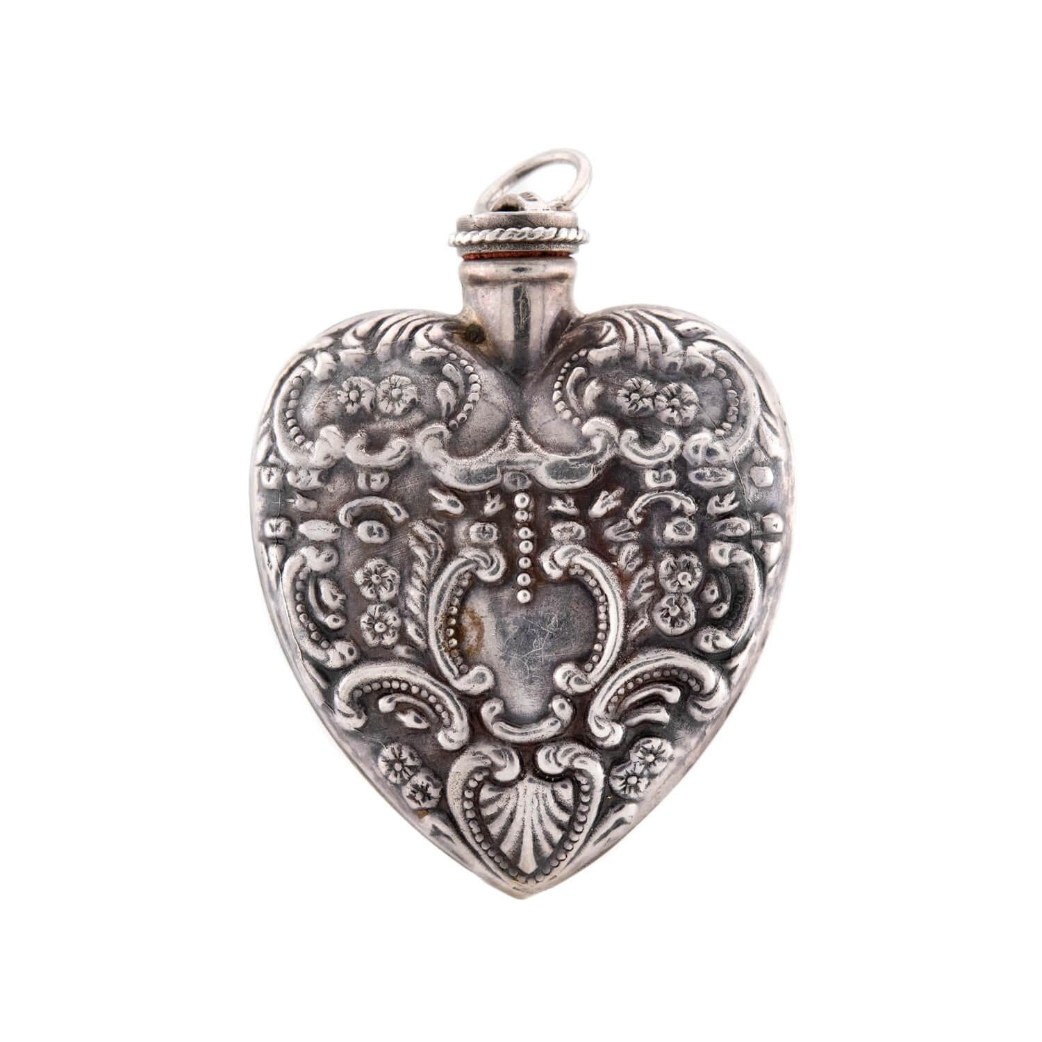 Victorian Sterling Silver Repoussé Perfume Bottle Pendant