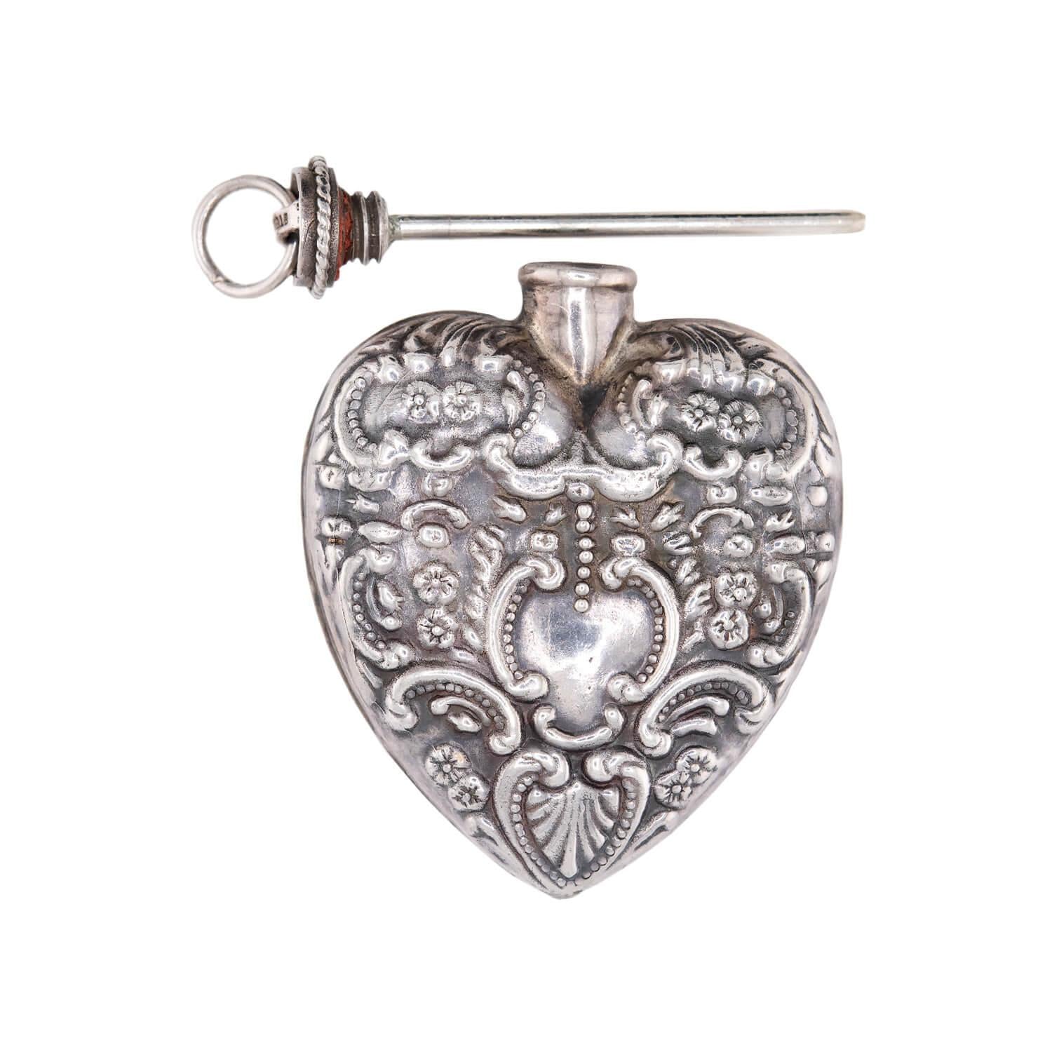 Victorian Sterling Silver Repoussé Perfume Bottle Pendant