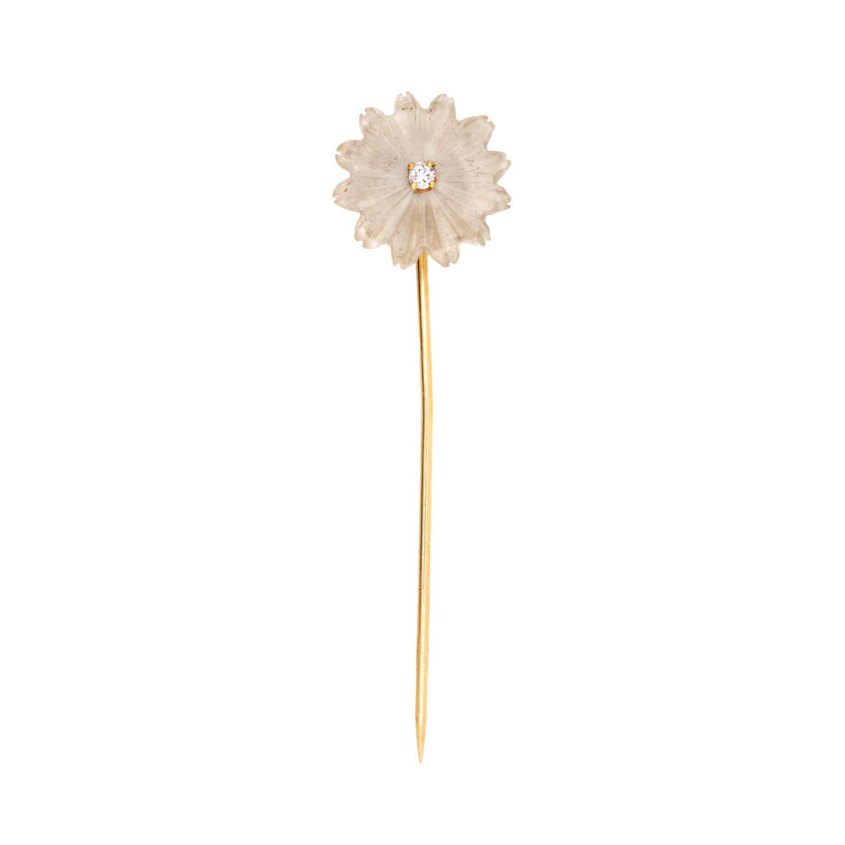 Victorian 14k Diamond & Camphor Glass Flower Stickpin