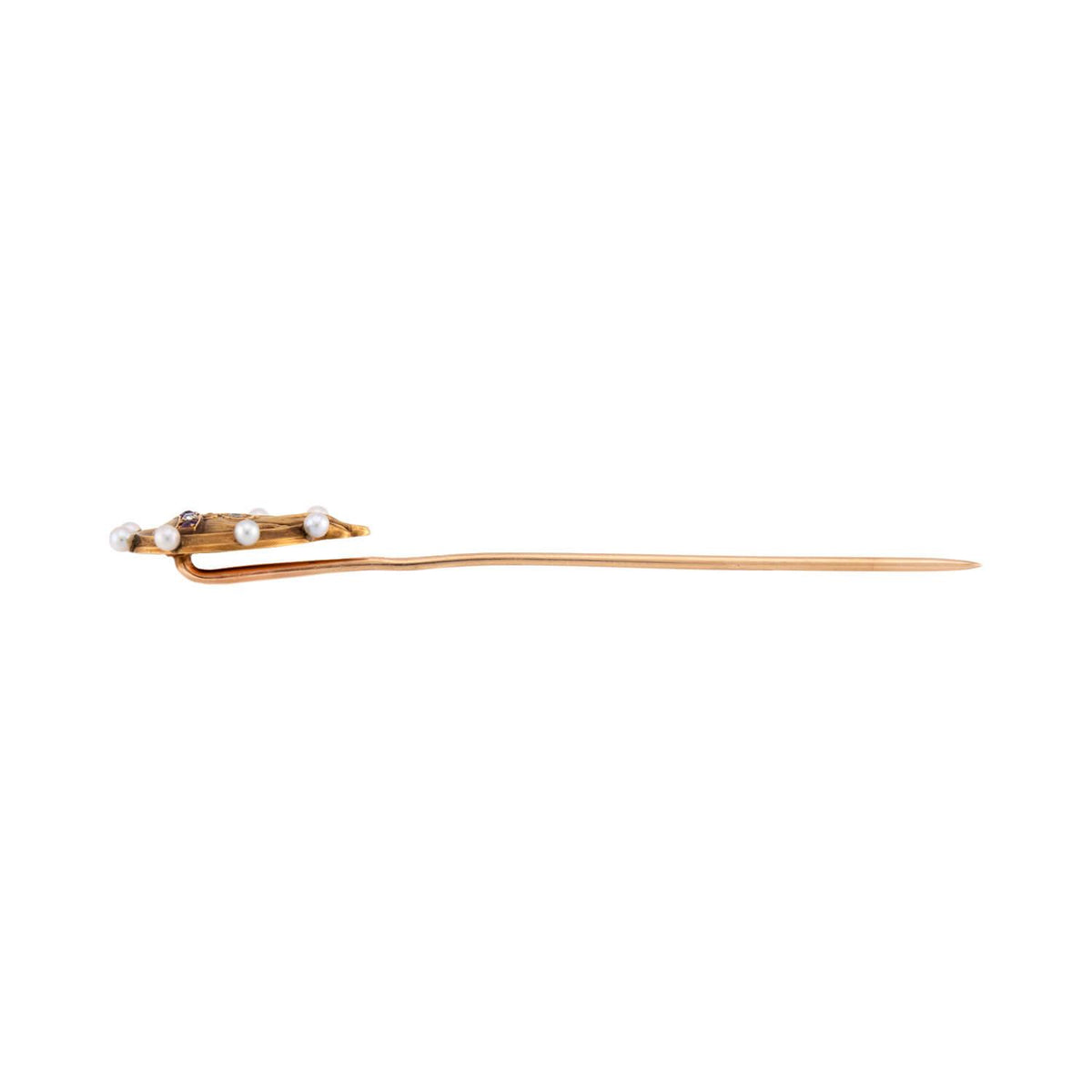 Art Nouveau 14k Enamel, Ruby, Diamond, & Pearl Lady Stick Pin