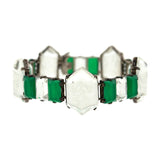Art Deco Sterling Silver Rock Quartz + Chrysoprase Link Bracelet