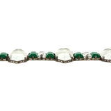 Art Deco Sterling Silver Rock Quartz + Chrysoprase Link Bracelet