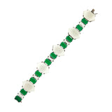 Art Deco Sterling Silver Rock Quartz + Chrysoprase Link Bracelet