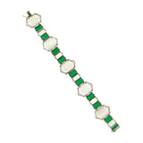 Art Deco Sterling Silver Rock Quartz + Chrysoprase Link Bracelet