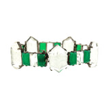 Art Deco Sterling Silver Rock Quartz + Chrysoprase Link Bracelet