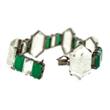 Art Deco Sterling Silver Rock Quartz + Chrysoprase Link Bracelet