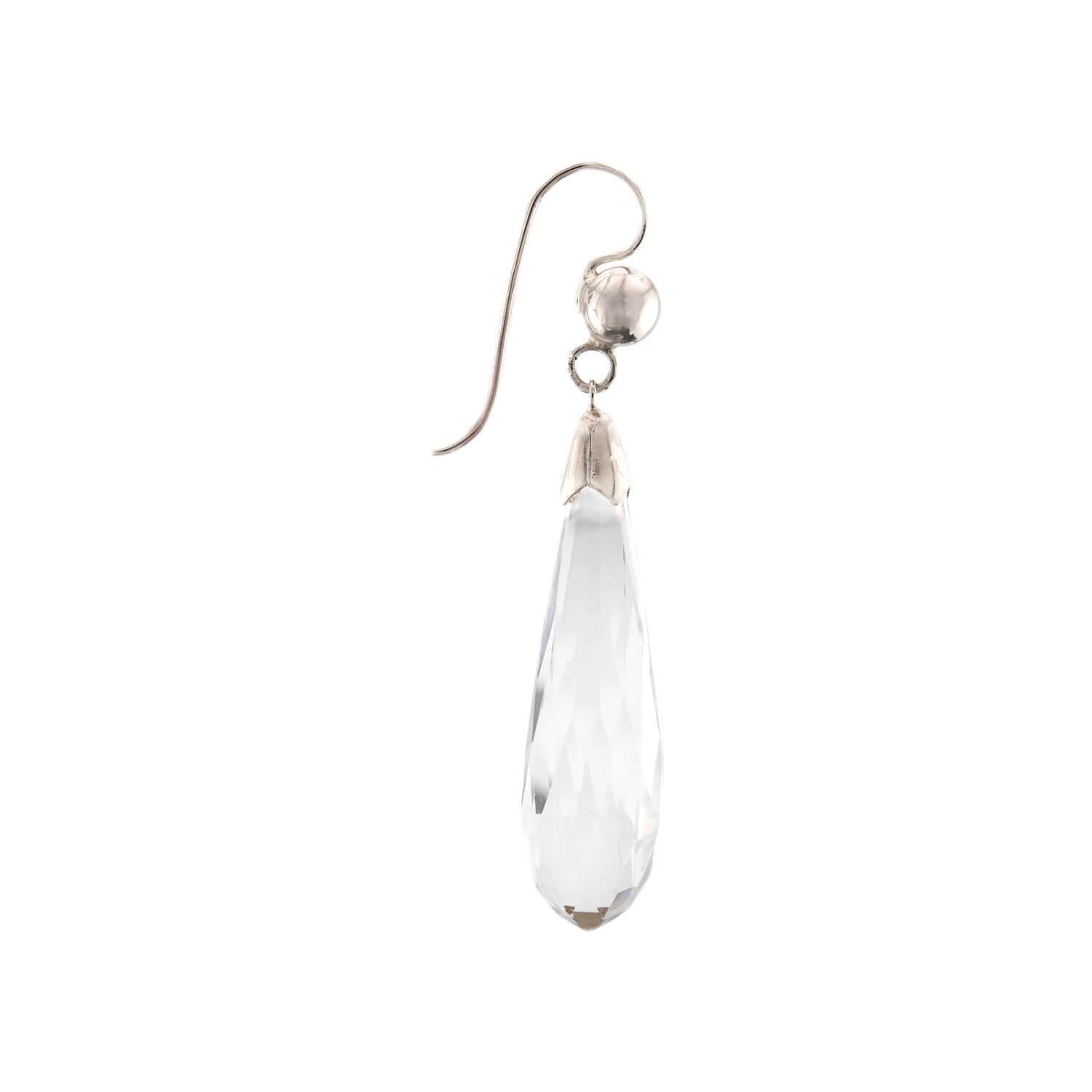 Vintage Sterling Silver Rock Quartz Crystal Drop Earrings