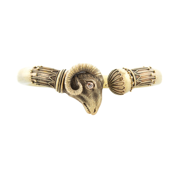 Victorian 18k Etruscan Rams Head Cuff Bracelet