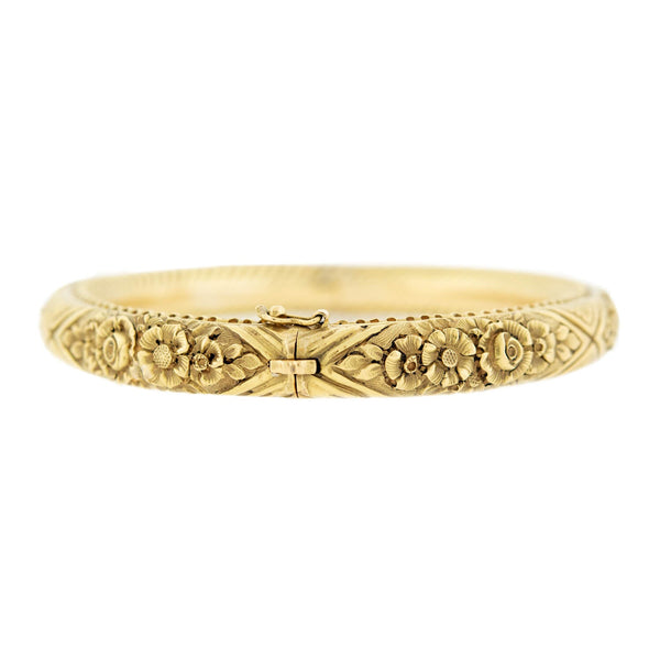 Victorian 18k Repoussé Hinged Bangle Bracelet