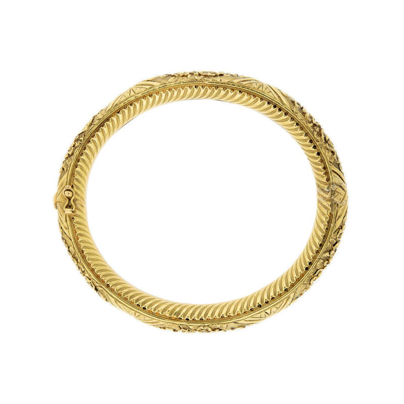 Victorian 18k Repoussé Hinged Bangle Bracelet