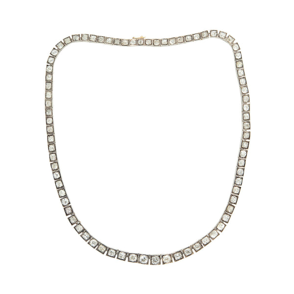 Edwardian 18k French Diamond Riviera Necklace 20.53ctw