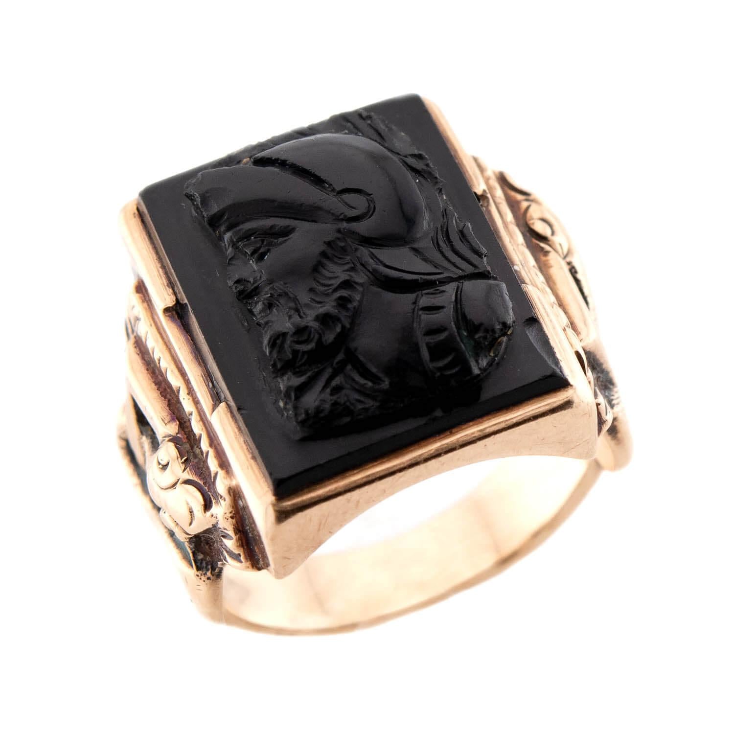 Vintage 14k Onyx Cameo Statement Ring