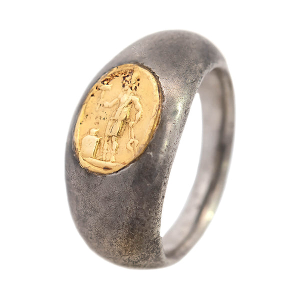 450 AD Silver + 22k Roman Signet Ring