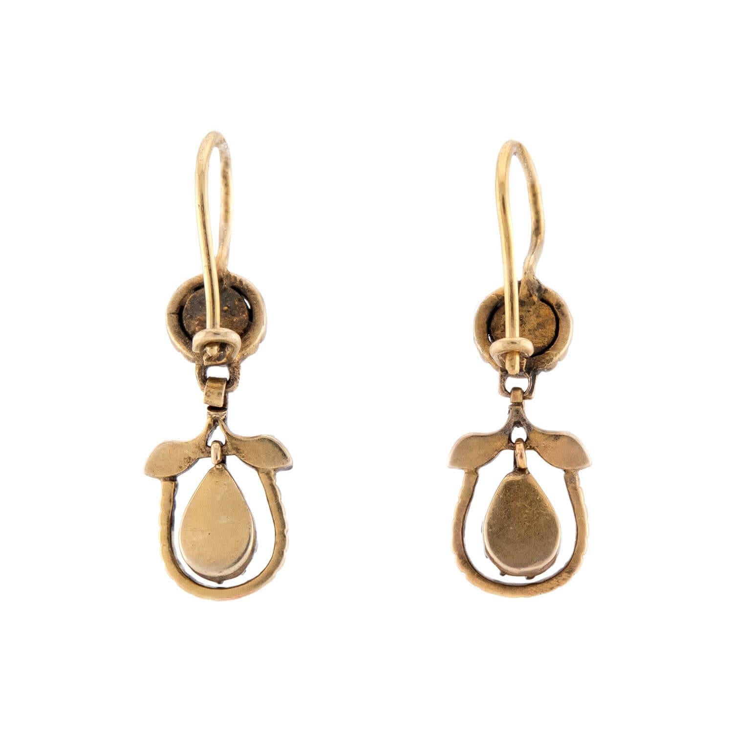 Victorian 12k Diamond Foliage-Motif Dangle Earrings