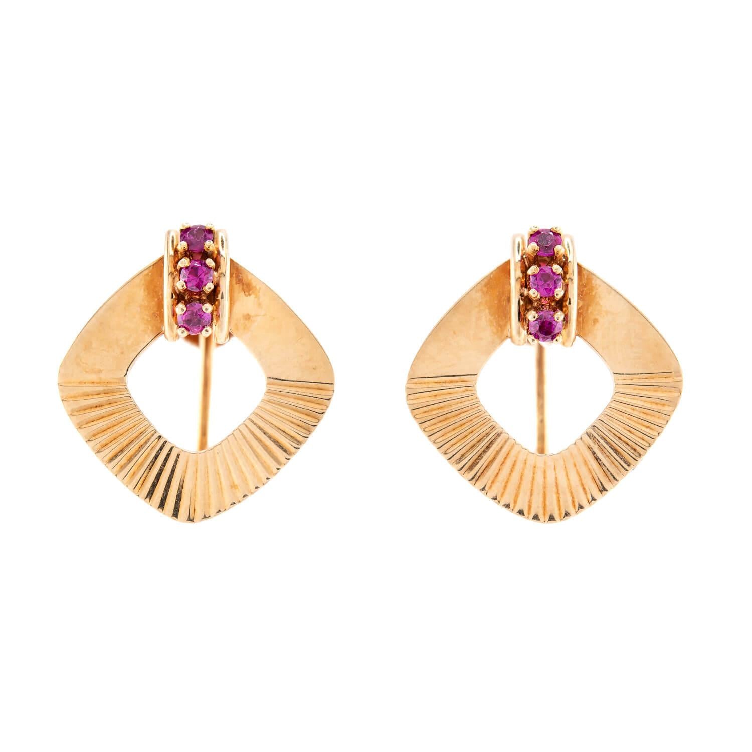 TIFFANY & CO. Retro 14k Ruby Earrings