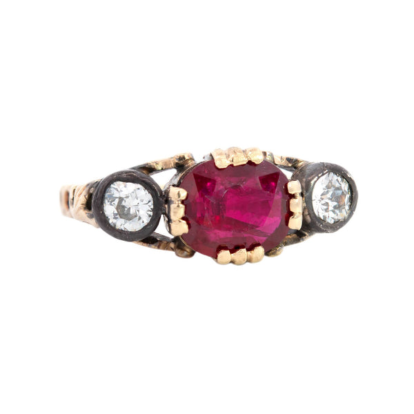 Late Victorian 14k/Sterling Silver Ruby and Diamond Engagement Ring 1.50ct
