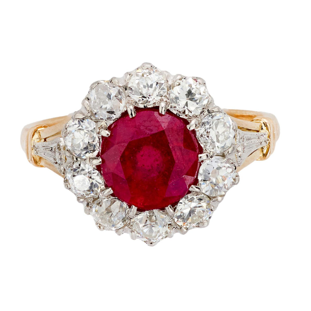 Edwardian 18k/Platinum Ruby and Diamond Halo Ring