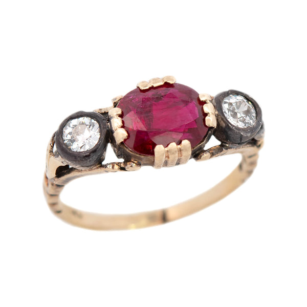 Late Victorian 14k/Sterling Silver Ruby and Diamond Engagement Ring 1.50ct
