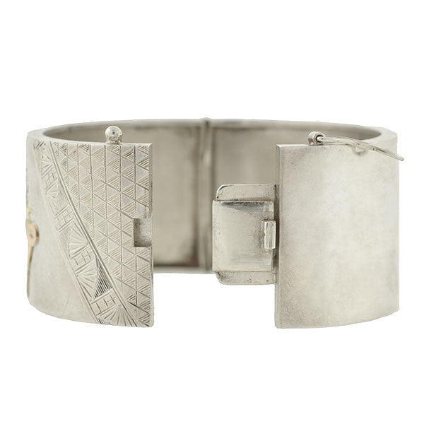 Art Nouveau Sterling Silver Mixed Metals Bangle Bracelet