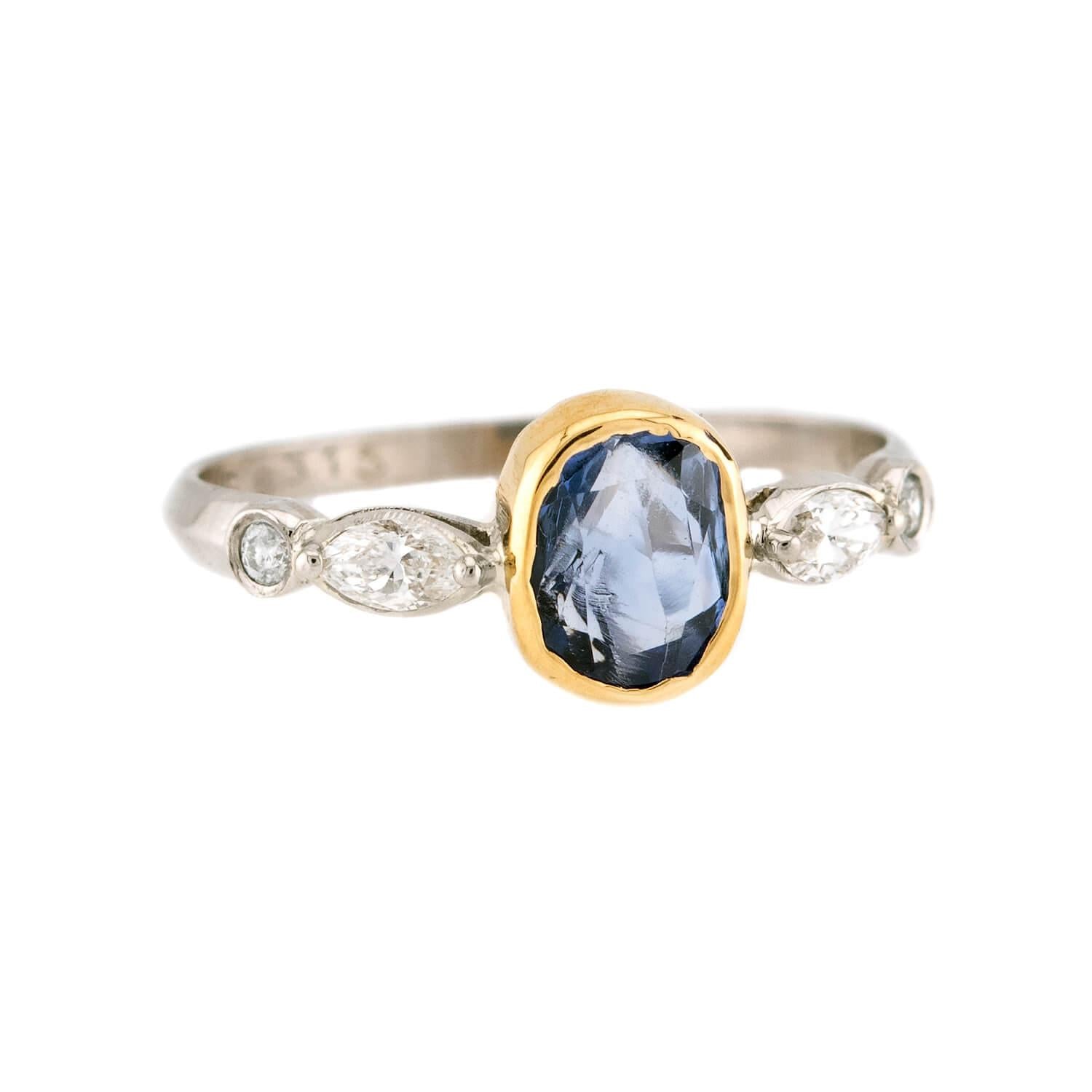 Art Deco 18k/Platinum Sapphire & Diamond Ring