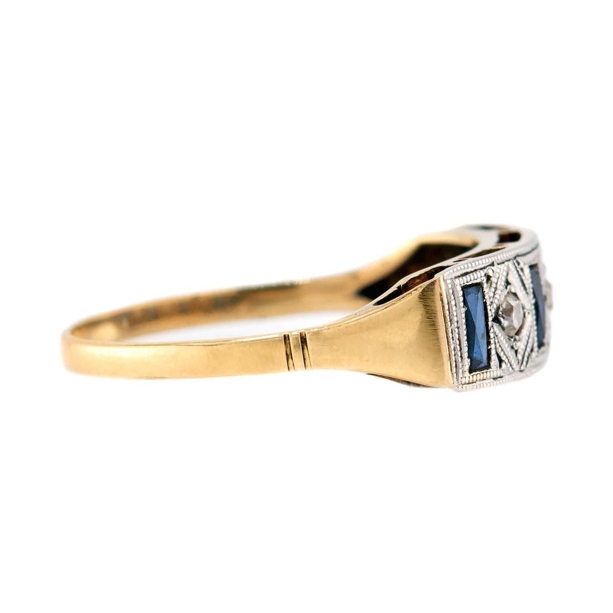Edwardian 18k Platinum Diamond Sapphire Ring