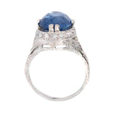 Art Deco Platinum Diamond & Ceylon Sapphire Ring 6.19ctw