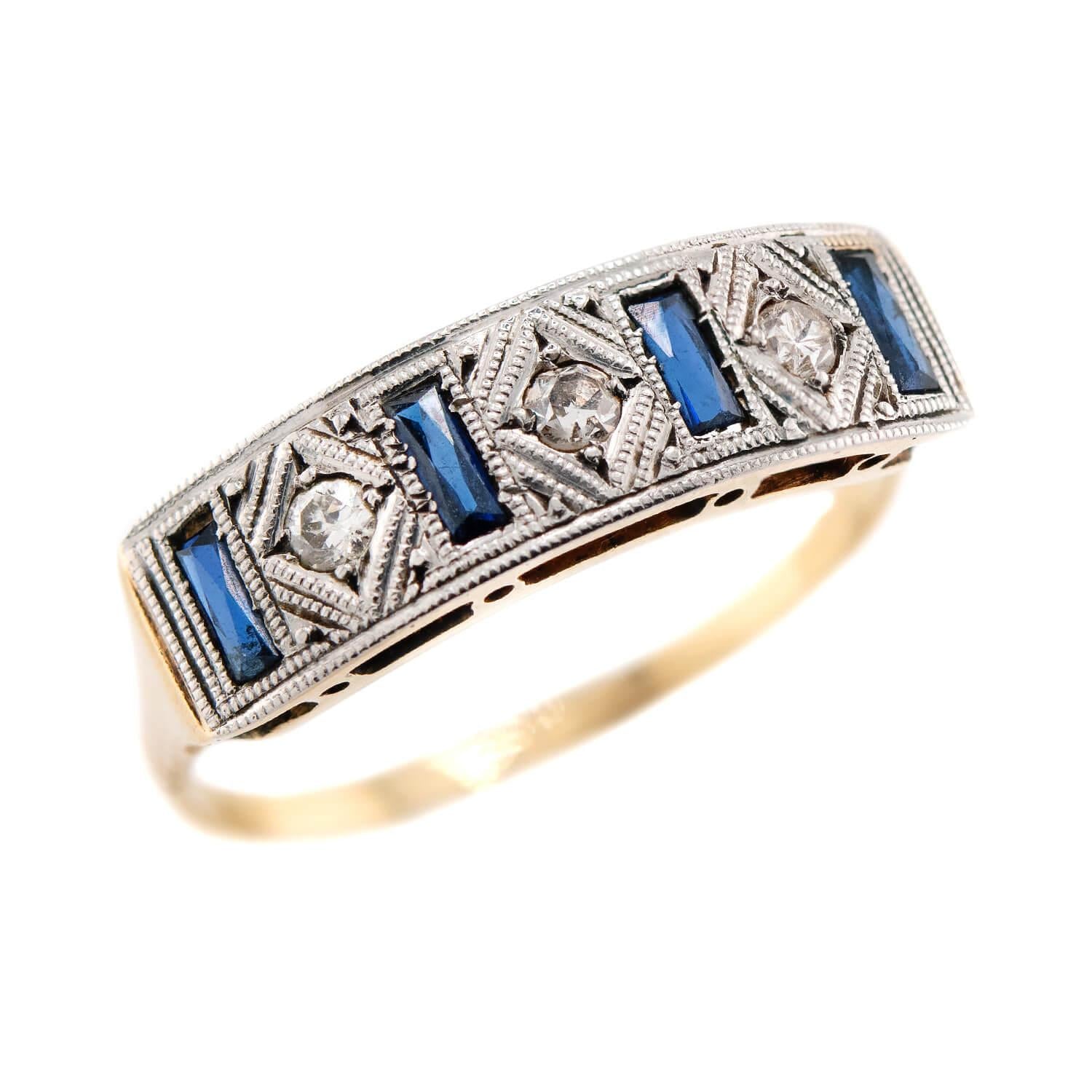 Edwardian 18k Platinum Diamond Sapphire Ring