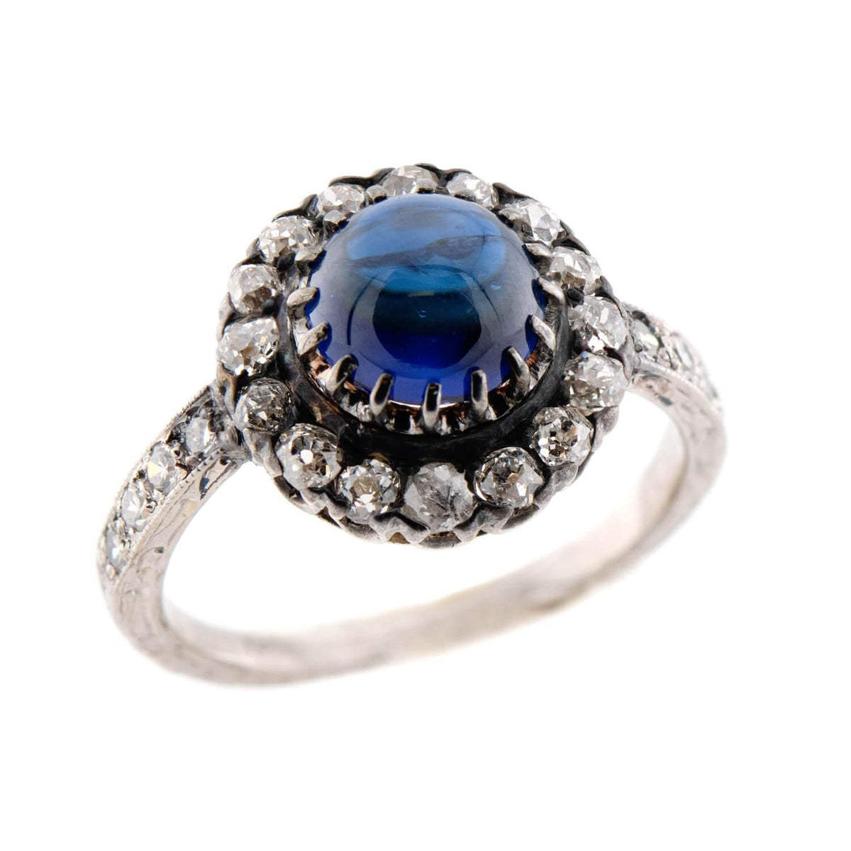 Edwardian 18k/Platinum Sapphire & Diamond Halo Ring