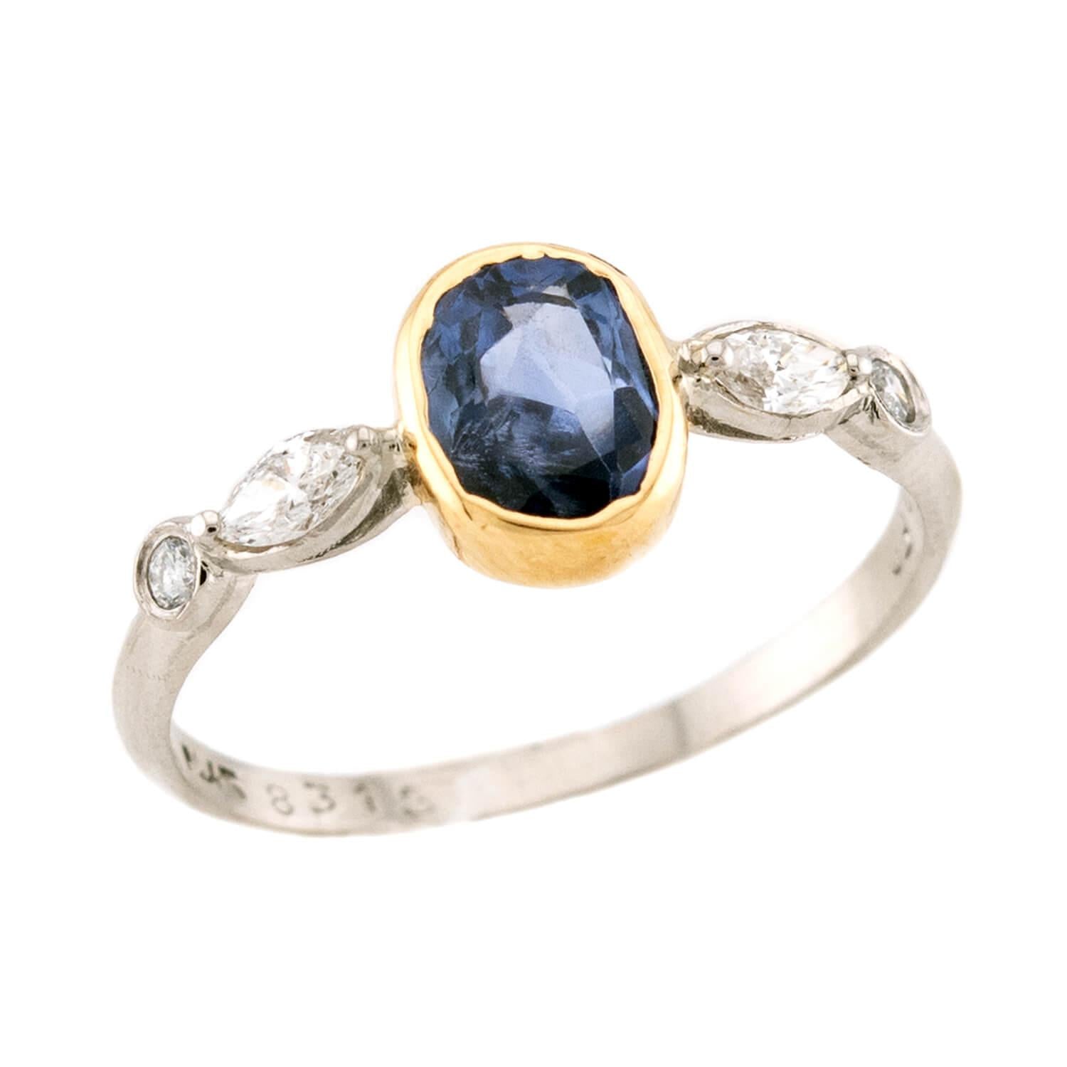 Art Deco 18k/Platinum Sapphire & Diamond Ring