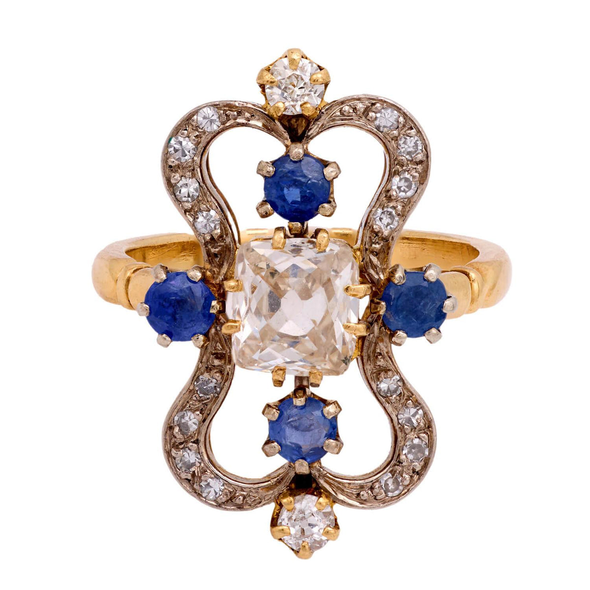 Art Nouveau 18k/Platinum Diamond and Sapphire Ring