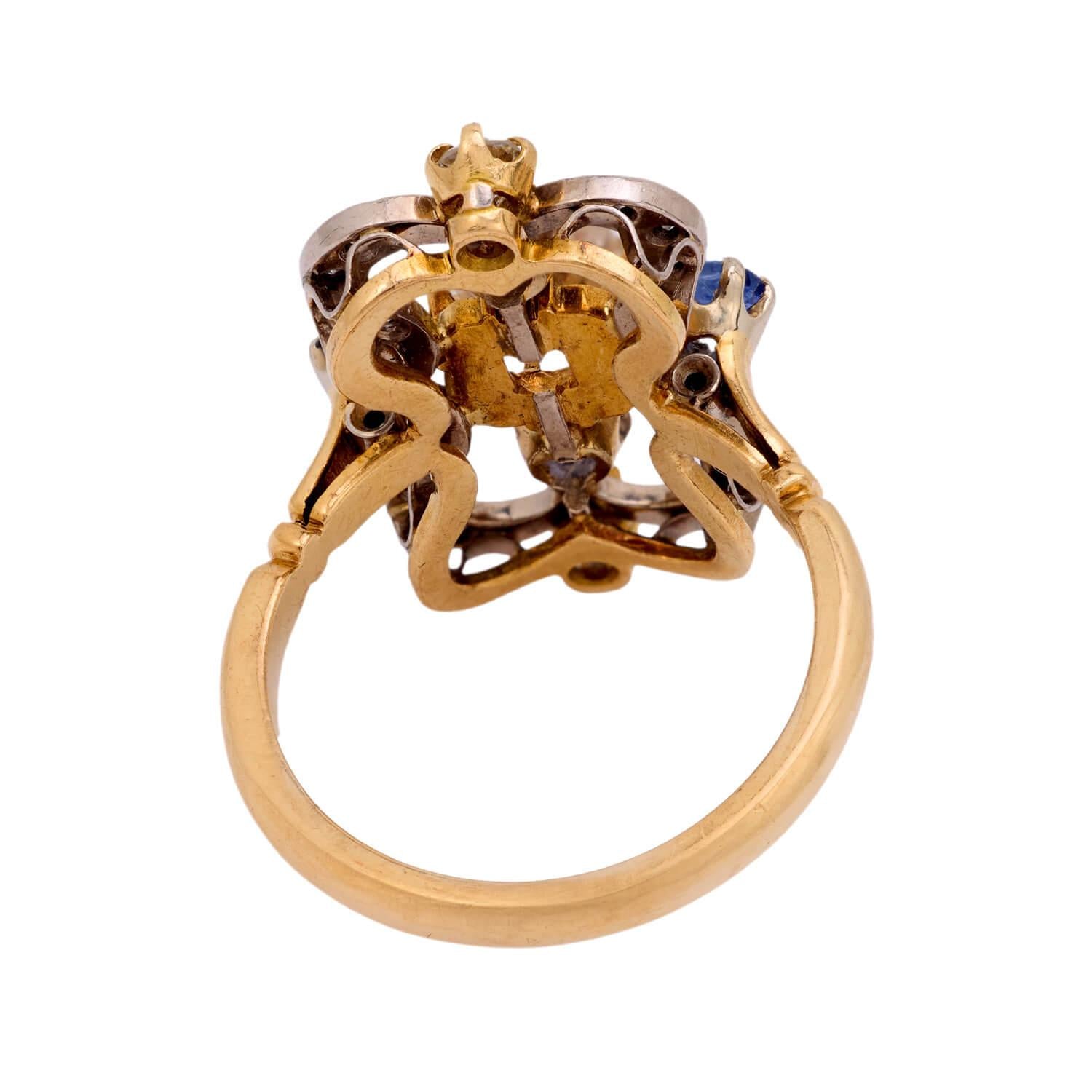 Art Nouveau 18k/Platinum Diamond and Sapphire Ring