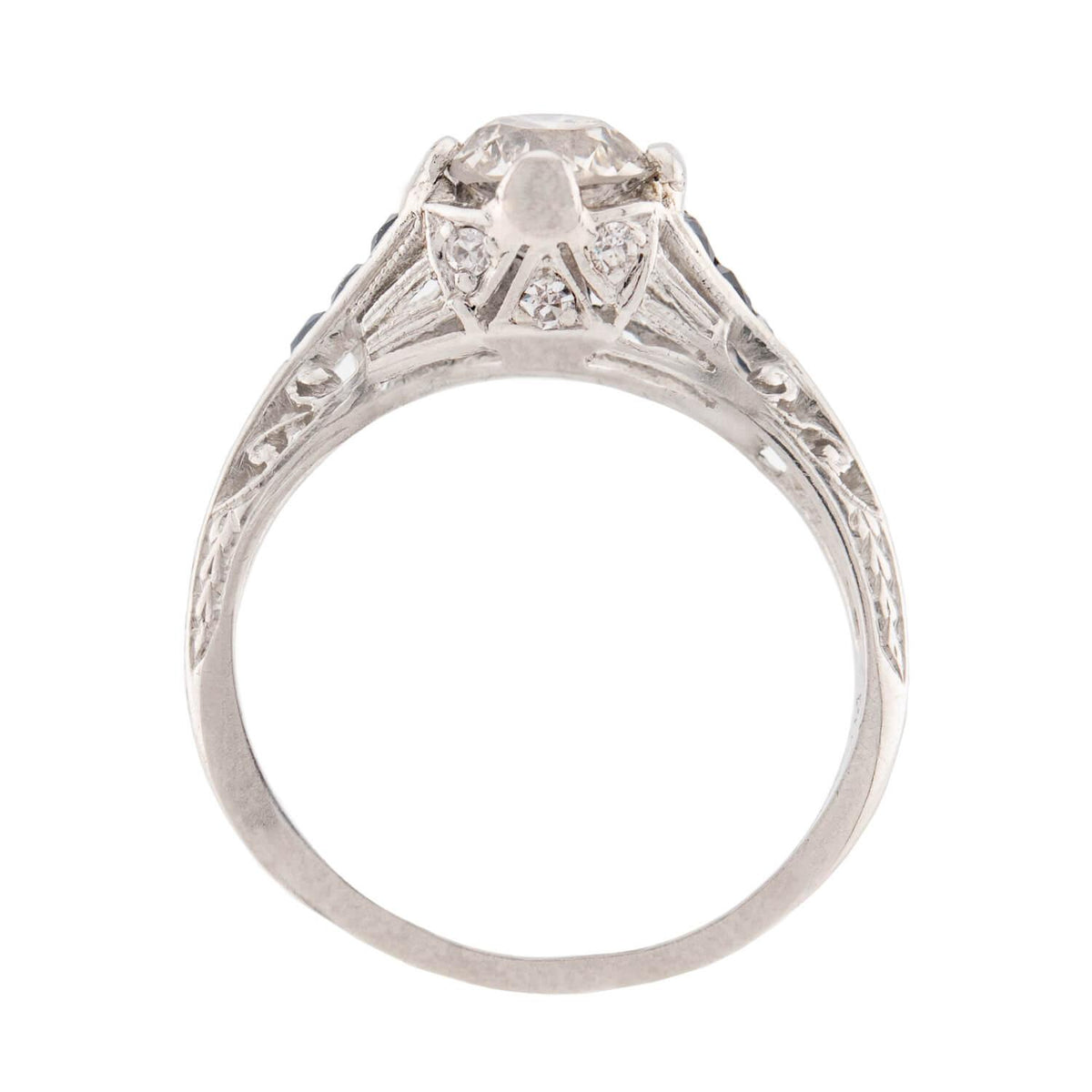 Art Deco Platinum Diamond Sapphire Engagement Ring