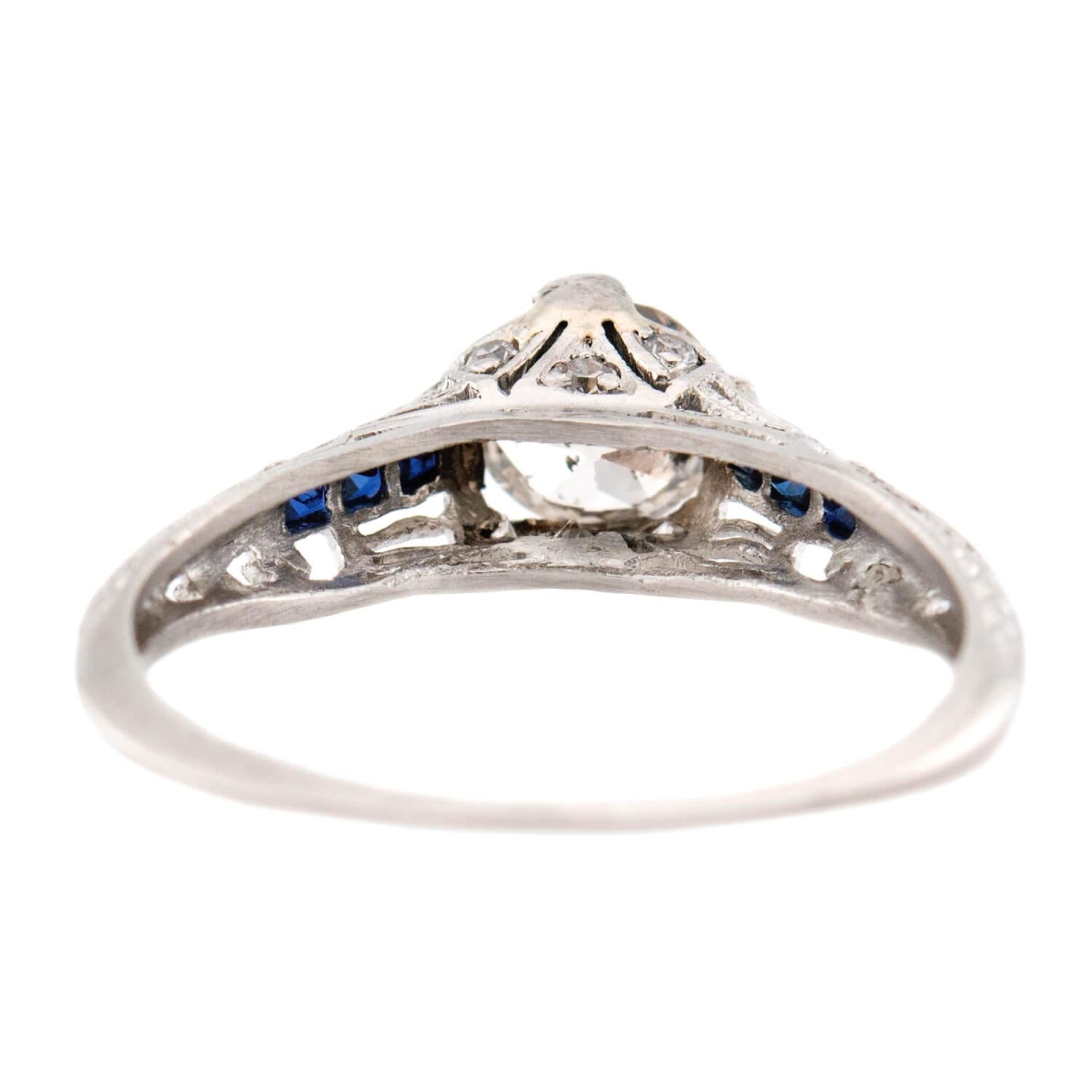 Art Deco Platinum Diamond Sapphire Engagement Ring