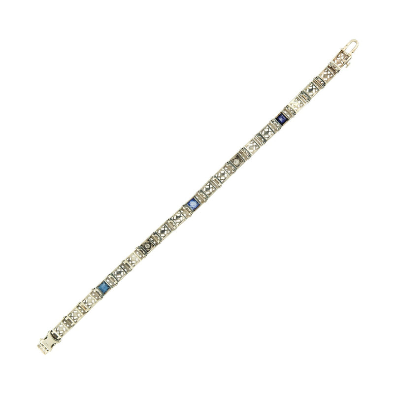 Art Deco 14k/Platinum Diamond & Sapphire Line Bracelet