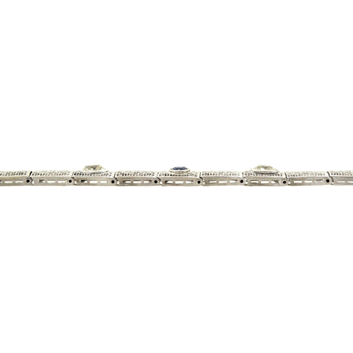 Art Deco 14k Pear Cut Diamond and Sapphire Filigree Line Bracelet